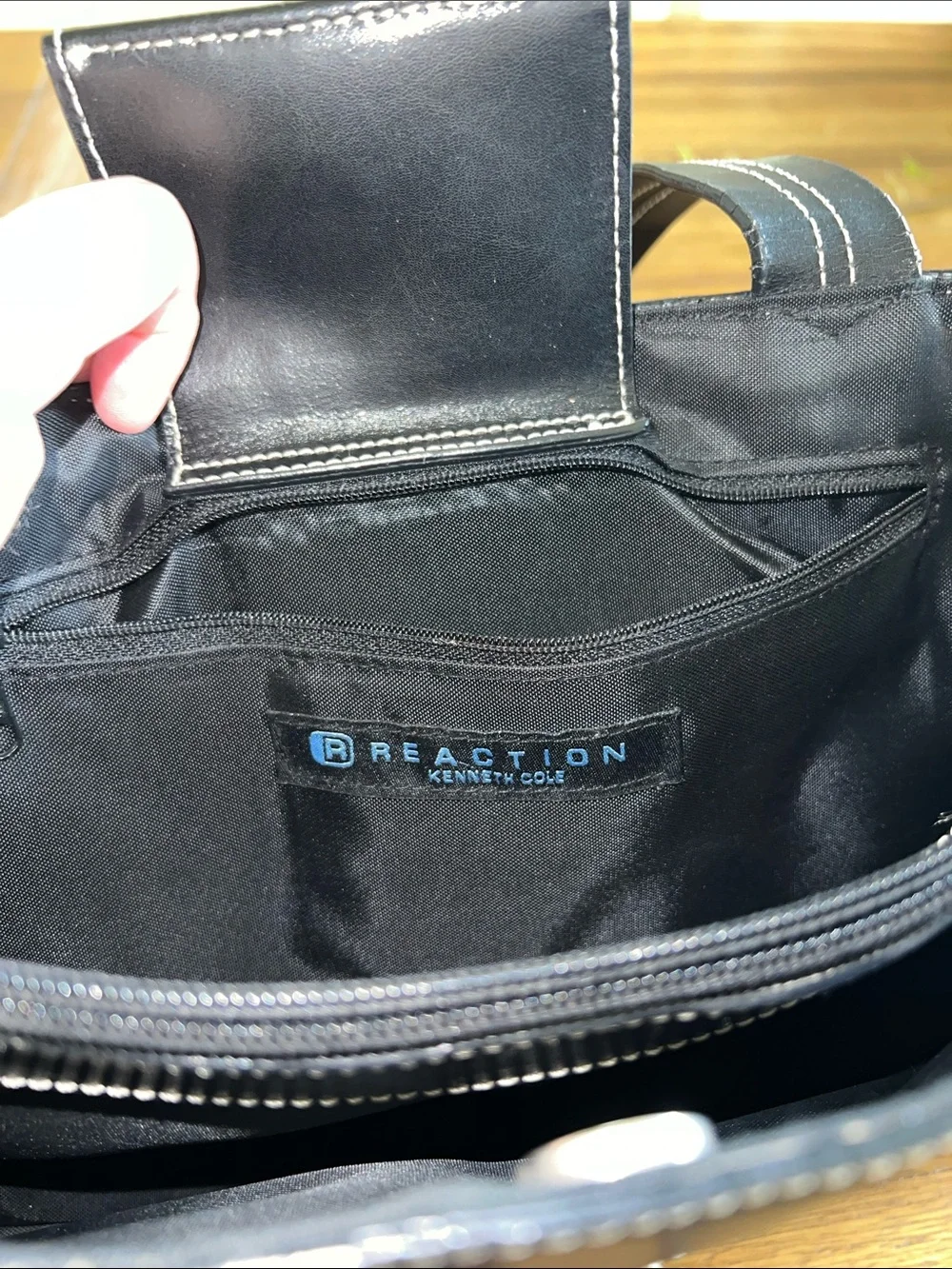 Reaction Kenneth Cole Black Shoulder Bag with Contrast Stitching